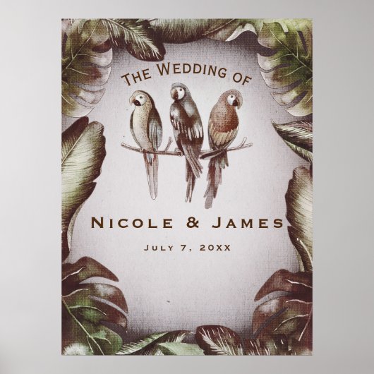 Poster Vintage Tropical Tiki Birds Parrots Bannière Feuil (Devant)