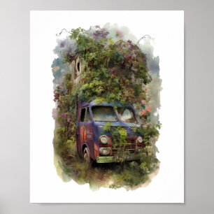 Poster Vintage Truck avec Flowers