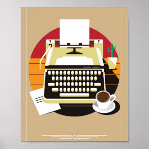 Poster Vintage Typewriter Office Coffee Break