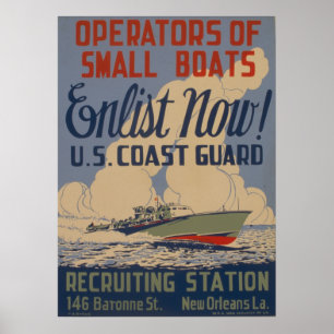 Poster Vintage U.S. Coast Guard Enlist Boat Propriétaires