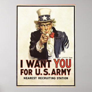 Poster Vintage Uncle Sam I Want You WWI Propaganda USA