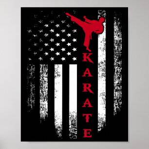 Poster Vintage Usa Red White Karate American Flag Cool
