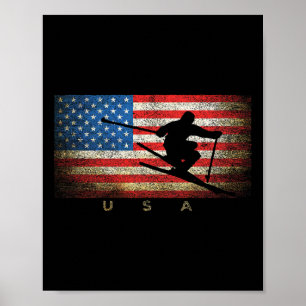 Poster Vintage Usa Skiing Drapeau Américain Clic Femmes F
