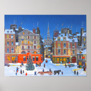 Poster Vintage vacances de Noël village élégant