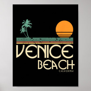 Poster Vintage Venice Beach California Sunset Palmes