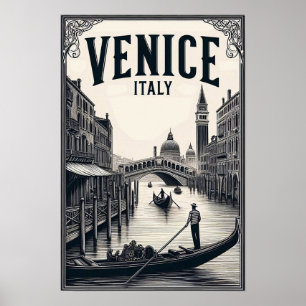 Poster vintage Venice Italie Gondola Travel