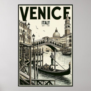 Poster vintage Venice Italie Gondola Travel