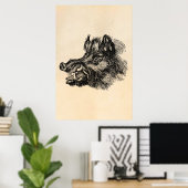 Poster Vintage Vicious Wild Boar w Tusks (Bureau à domicile)