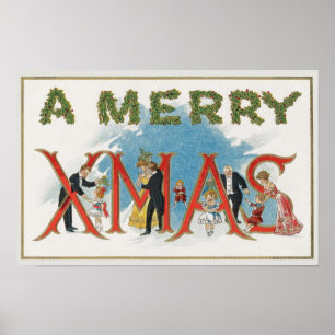 Poster Vintage Victorian Christmas, A Merry Xmas Party