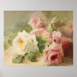 Poster Vintage Victorian Rose Watercolor