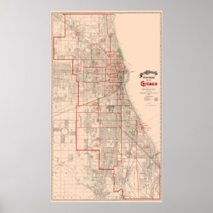 Poster Vintage vieille carte de Chicago - 1893