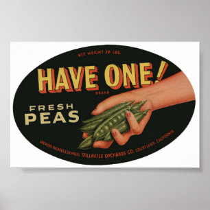 Poster Vintage Vieux Étiquettes frais de tourbe de pois