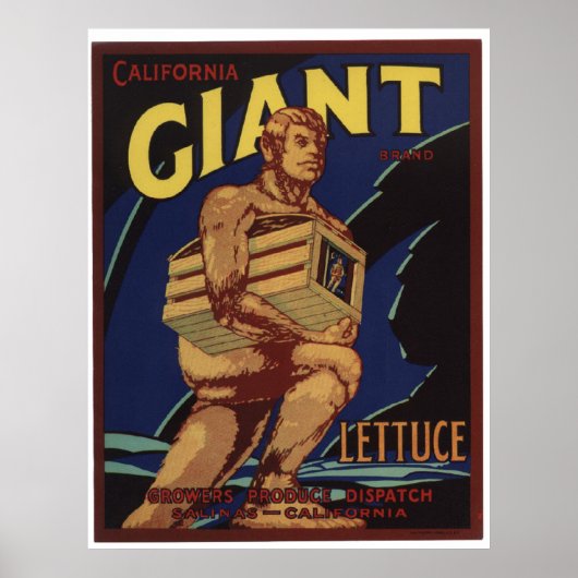 Poster Vintage Vieux Géant Laitue Légumes Crate Étiquette (Devant)