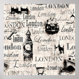Poster Vintage vieux journal papier Londres collet grunge