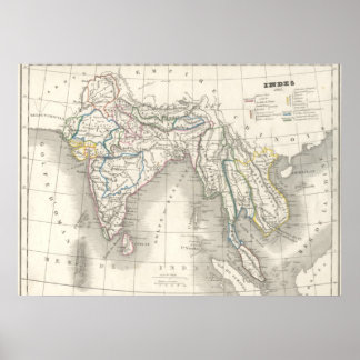 Poster Vintage vieux monde Inde Inde carte indienne impri