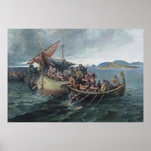 Poster Vintage Viking Naval Battle Artwork (Devant)