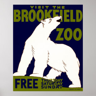 Poster Vintage "Visitez le zoo de Brookfield" Ours polair