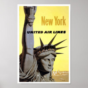 Poster Vintage voyage aérien New York USA Aviation