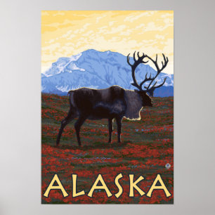 Poster Vintage voyage AlaskaCaribou