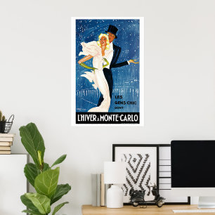 Poster Vintage voyage, Amour Romance hiver à Monte Carlo