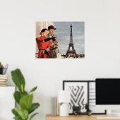 Poster Vintage voyage - Amoureux à Paris (Bureau à domicile)