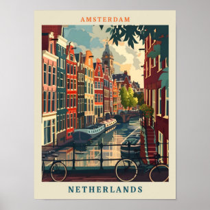 Poster Vintage voyage Art Eegant d'Amsterdam Pays-Bas