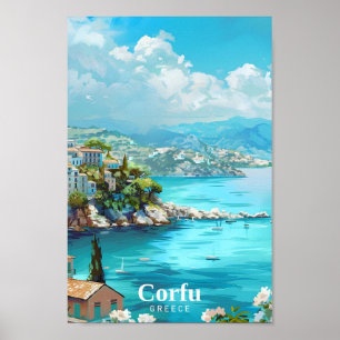 Poster Vintage voyage artistique de Corfou Grèce