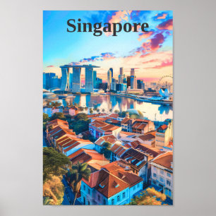 Poster Vintage voyage artistique de Singapour