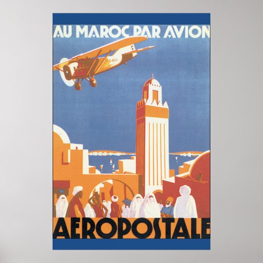 Poster Vintage voyage Au Maroc Par Avion (Devant)