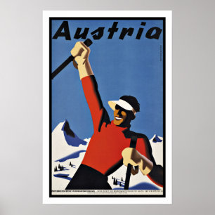 Poster Vintage voyage Autriche Ski