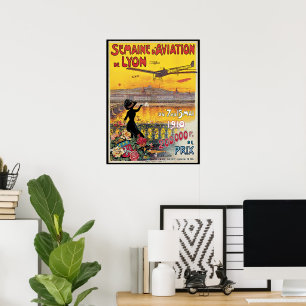 Poster Vintage voyage, Avions de l'aviation, Lyon, France