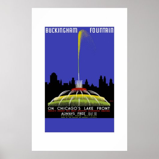 Poster Vintage voyage Buckingham Fontaine Chicago (Devant)