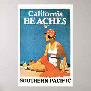 Poster Vintage voyage California Beach