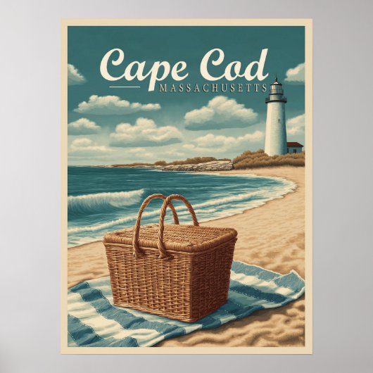 Poster Vintage voyage Cape Cod Massachusetts Beach Retro (Devant)