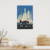 Poster Vintage voyage Chicago a tout City Skyline (Cuisine)