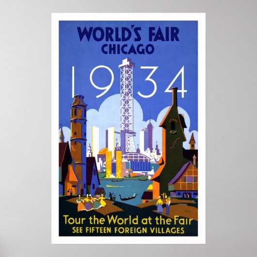Poster Vintage voyage Chicago World's Fair 1934 (Devant)