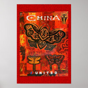 Poster Vintage voyage Chine unie