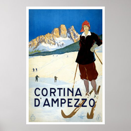 Poster Vintage voyage "Cortina d'Ampezzo" (Devant)