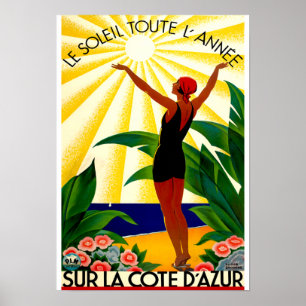 Poster Vintage voyage - Côte d'Azur - Côte d'Azur