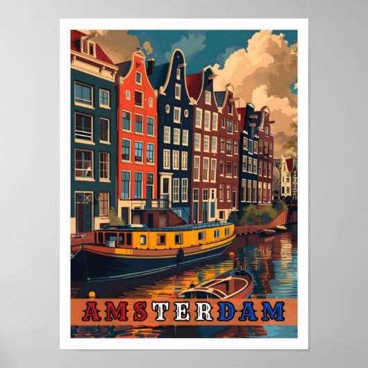 Poster Vintage voyage d'Amsterdam Pays-Bas (Devant)