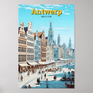 Poster Vintage voyage d'Anvers Belgique