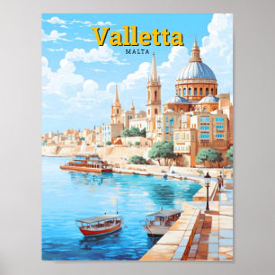 Poster Vintage voyage d'art de La Valette Malte