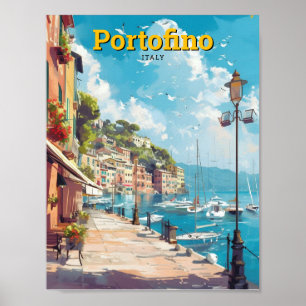 Poster Vintage voyage d'art de Portofino Italie