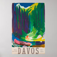 Poster Vintage voyage Davos Suisse