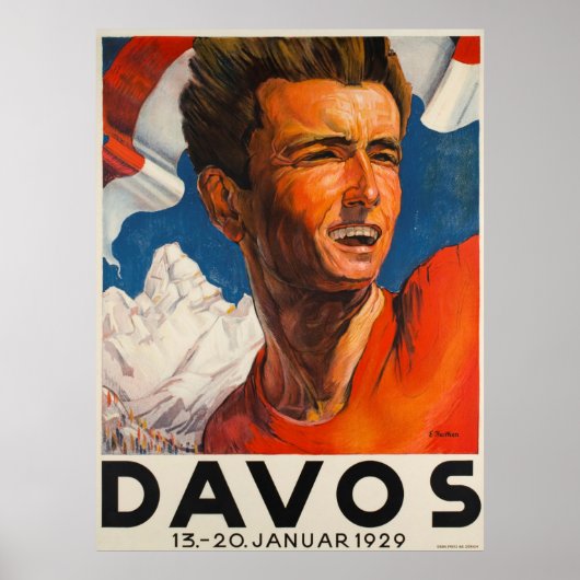 Poster Vintage voyage Davos Suisse (Devant)