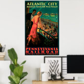 Poster Vintage voyage de Atlantic City New Jersey (Bureau à domicile)