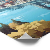 Poster Vintage voyage de Bergen Norvège (Coin)