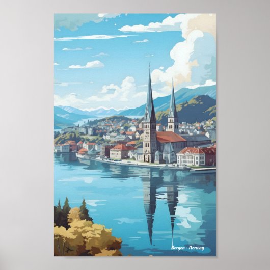 Poster Vintage voyage de Bergen Norvège (Devant)