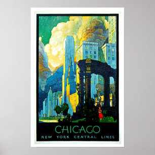 Poster Vintage voyage de Chicago Illinois