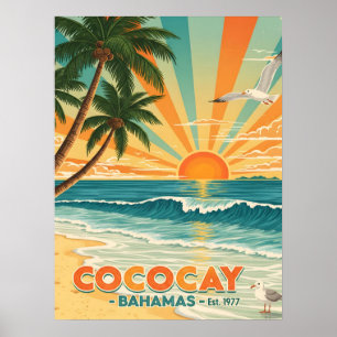 Poster Vintage voyage de Cococay Bahamas